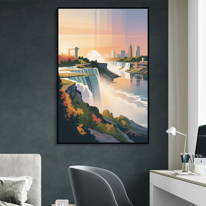 Niagara Falls at Sunset Living Room - Black Canvas Wall Art