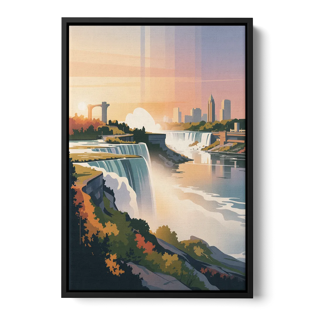Niagara Falls at Sunset Front - Black Canvas Wall Art