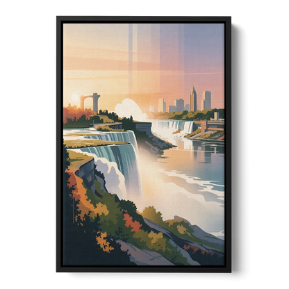 Niagara Falls at Sunset Front - Black Canvas Wall Art