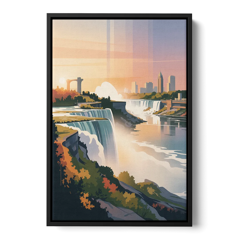 Niagara Falls at Sunset Front - Black Canvas Wall Art