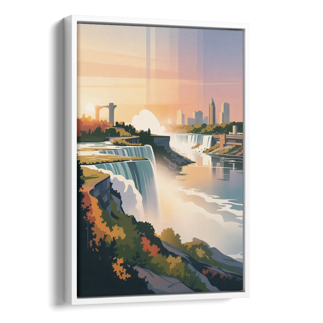 Niagara Falls at Sunset Side - White Canvas Wall Art