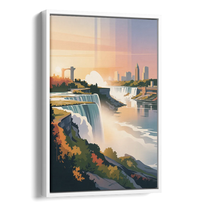 Niagara Falls at Sunset Side - White Canvas Wall Art