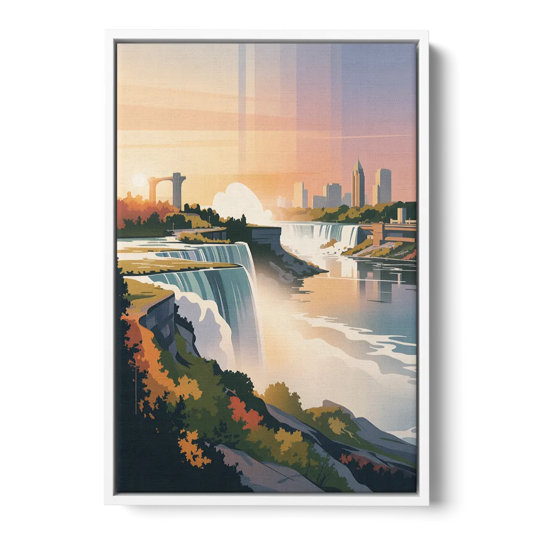 Niagara Falls at Sunset Front - White Canvas Wall Art