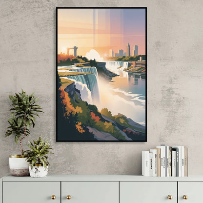 Niagara Falls at Sunset Sitting Room - Black Canvas Wall Art