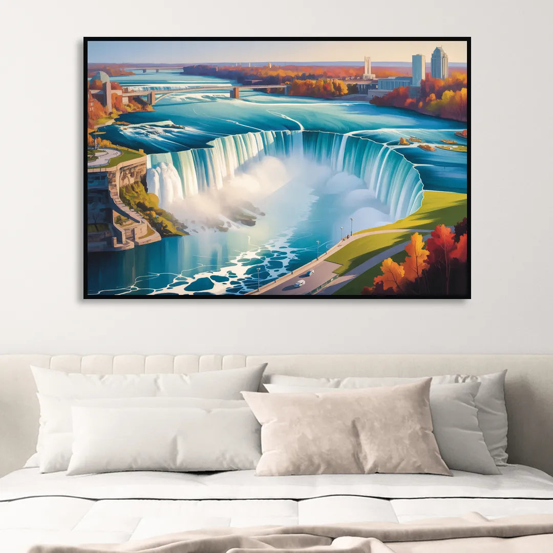 Niagara Falls from Above Living Room - Black Canvas Wall Art
