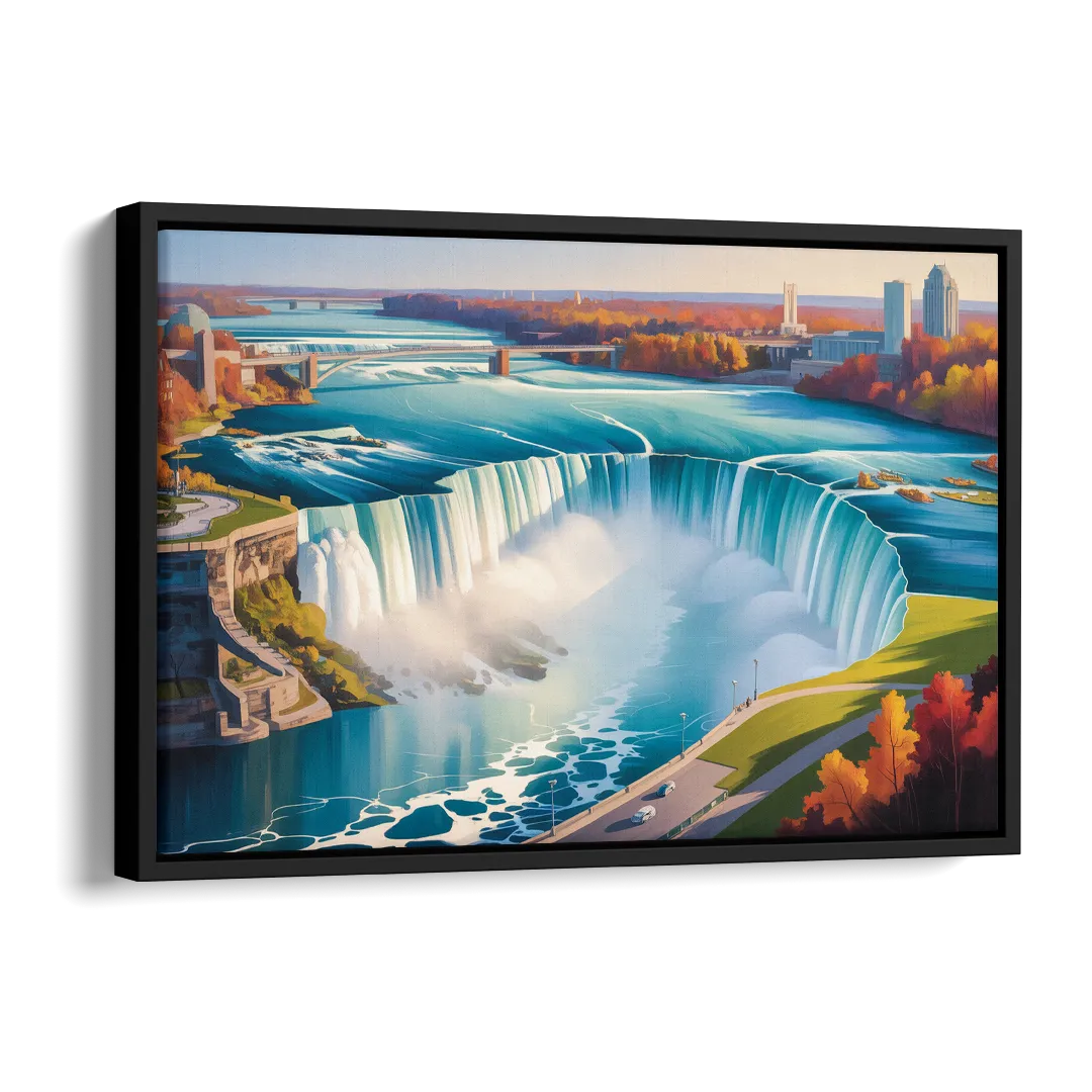 Niagara Falls from Above Side - Black Canvas Wall Art