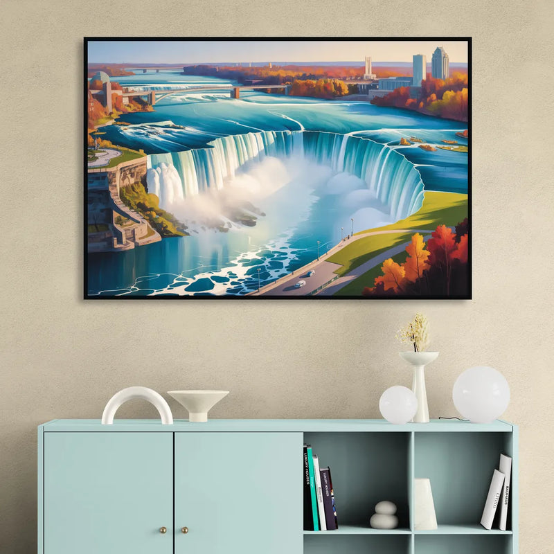 Niagara Falls from Above Sitting Room - Black Canvas Wall Art