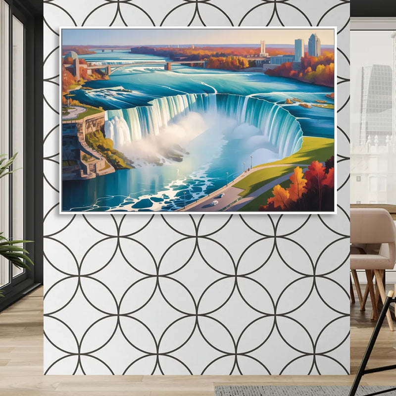 Niagara Falls from Above Sitting Room - White Canvas Wall Art