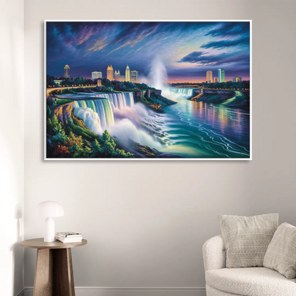 Niagara Night Skyline Sitting Room - White Canvas Wall Art
