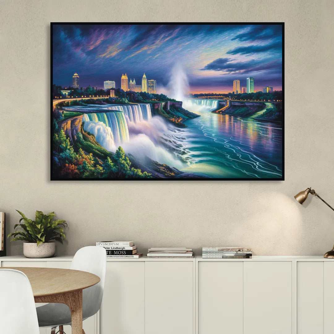 Niagara Night Skyline Sitting Room - Black Canvas Wall Art