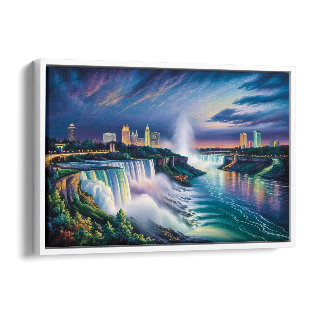 Niagara Night Skyline Side - White Canvas Wall Art