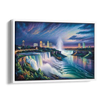Niagara Night Skyline Side - White Canvas Wall Art