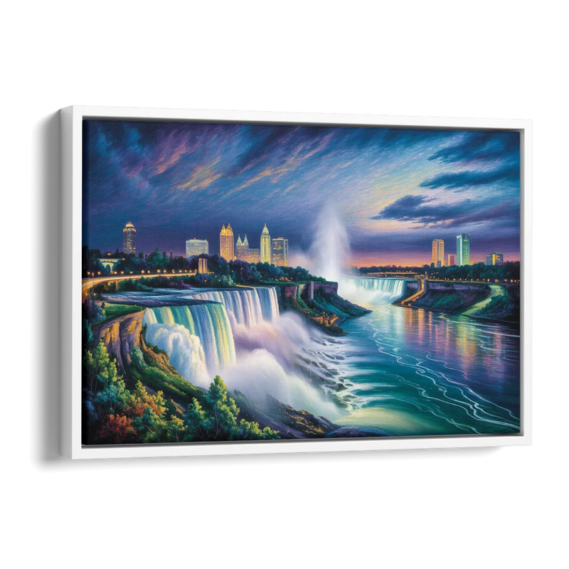 Niagara Night Skyline Side - White Canvas Wall Art
