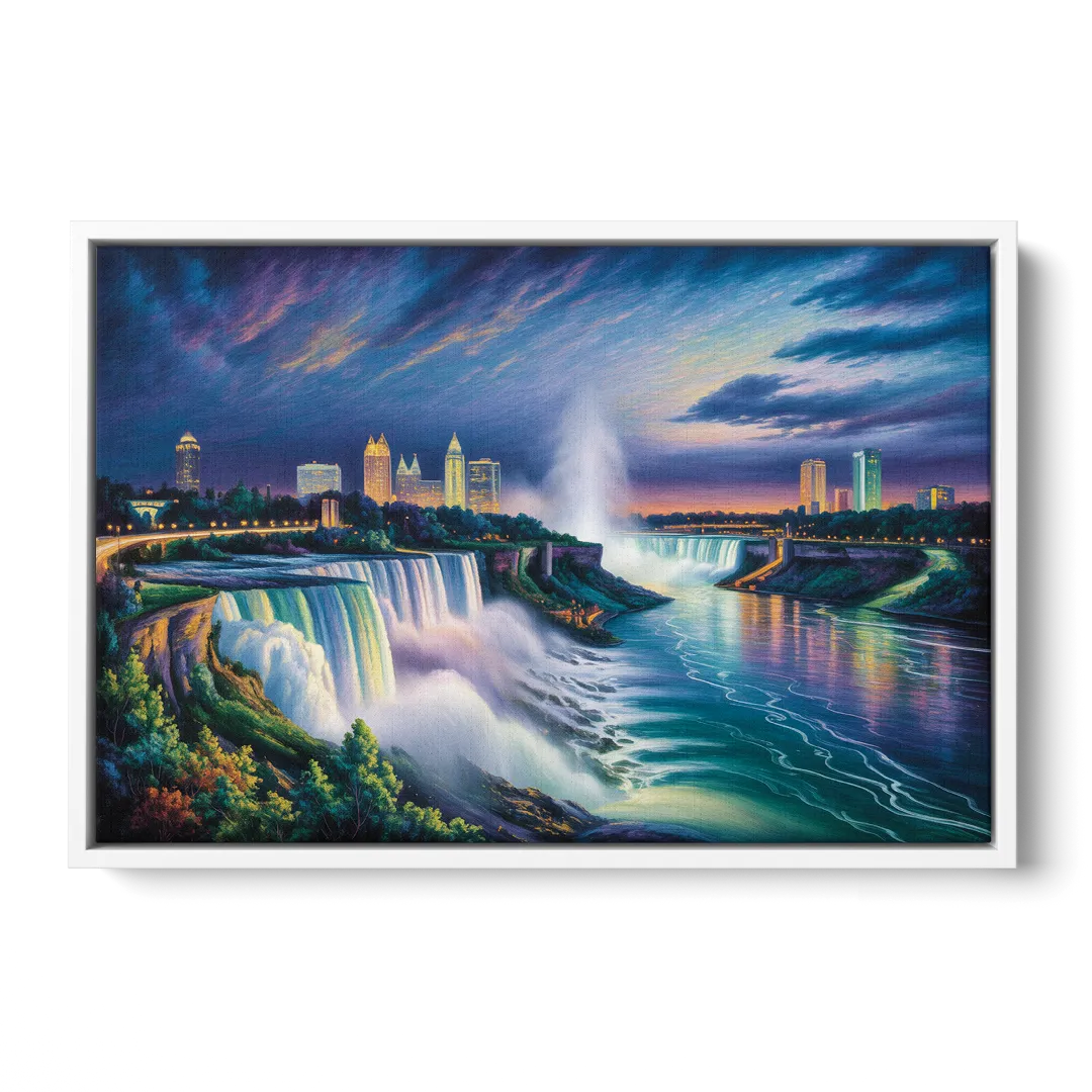Niagara Night Skyline Front - White Canvas Wall Art