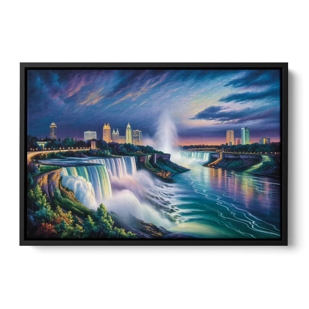 Niagara Night Skyline Front - Black Canvas Wall Art