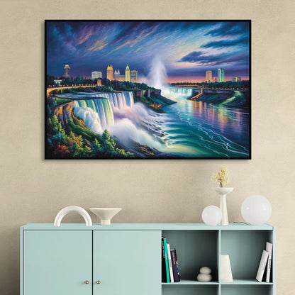 Niagara Night Skyline Living Room - Black Canvas Wall Art