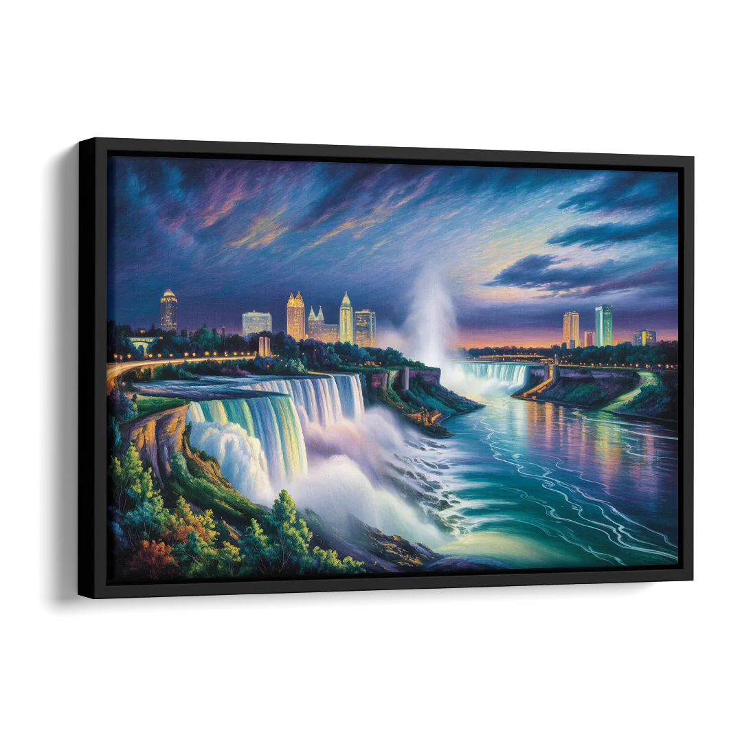 Niagara Night Skyline Side - Black Canvas Wall Art