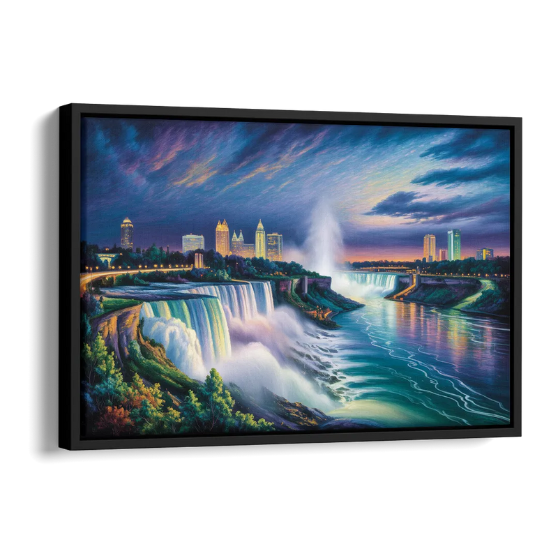 Niagara Night Skyline Side - Black Canvas Wall Art