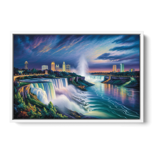 Niagara Night Skyline - White Framed Canvas Wall Art - Front