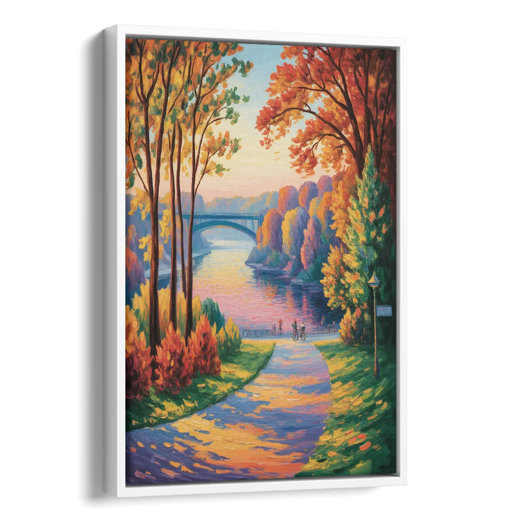 Niagara Parkway Autumn Side - White Canvas Wall Art