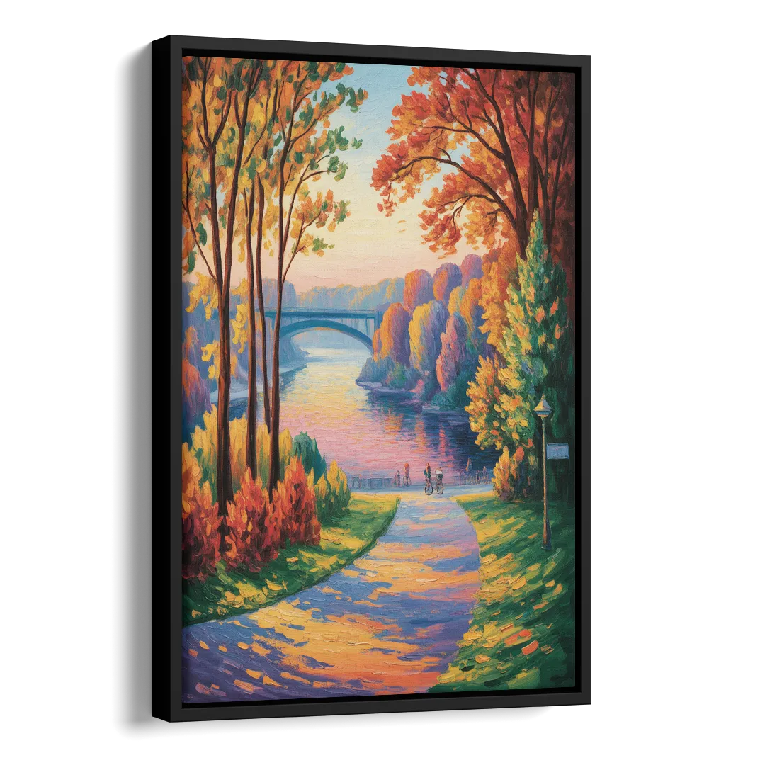 Niagara Parkway Autumn Side - Black Canvas Wall Art