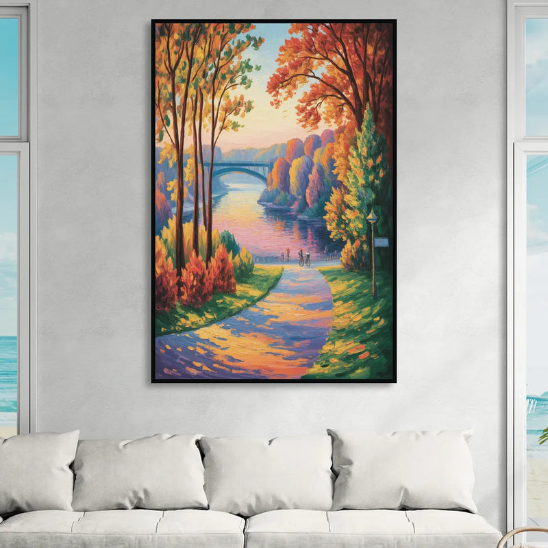 Niagara Parkway Autumn Sitting Room - Black Canvas Wall Art