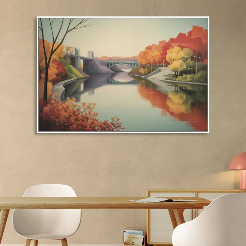 Niagara Parkway Autumn Scenic Sitting Room - White Canvas Wall Art