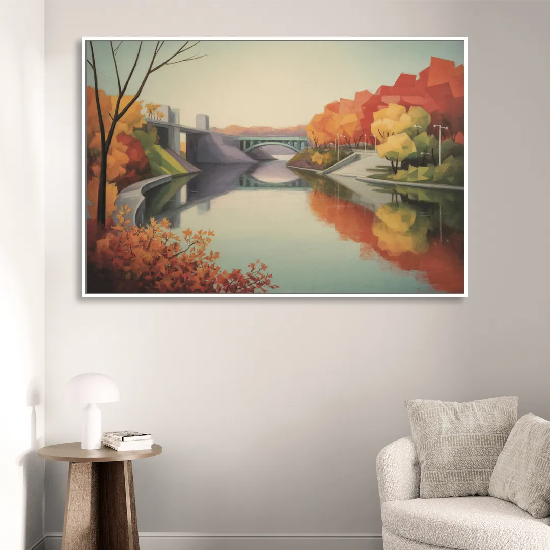 Niagara Parkway Autumn Scenic Living Room - White Canvas Wall Art