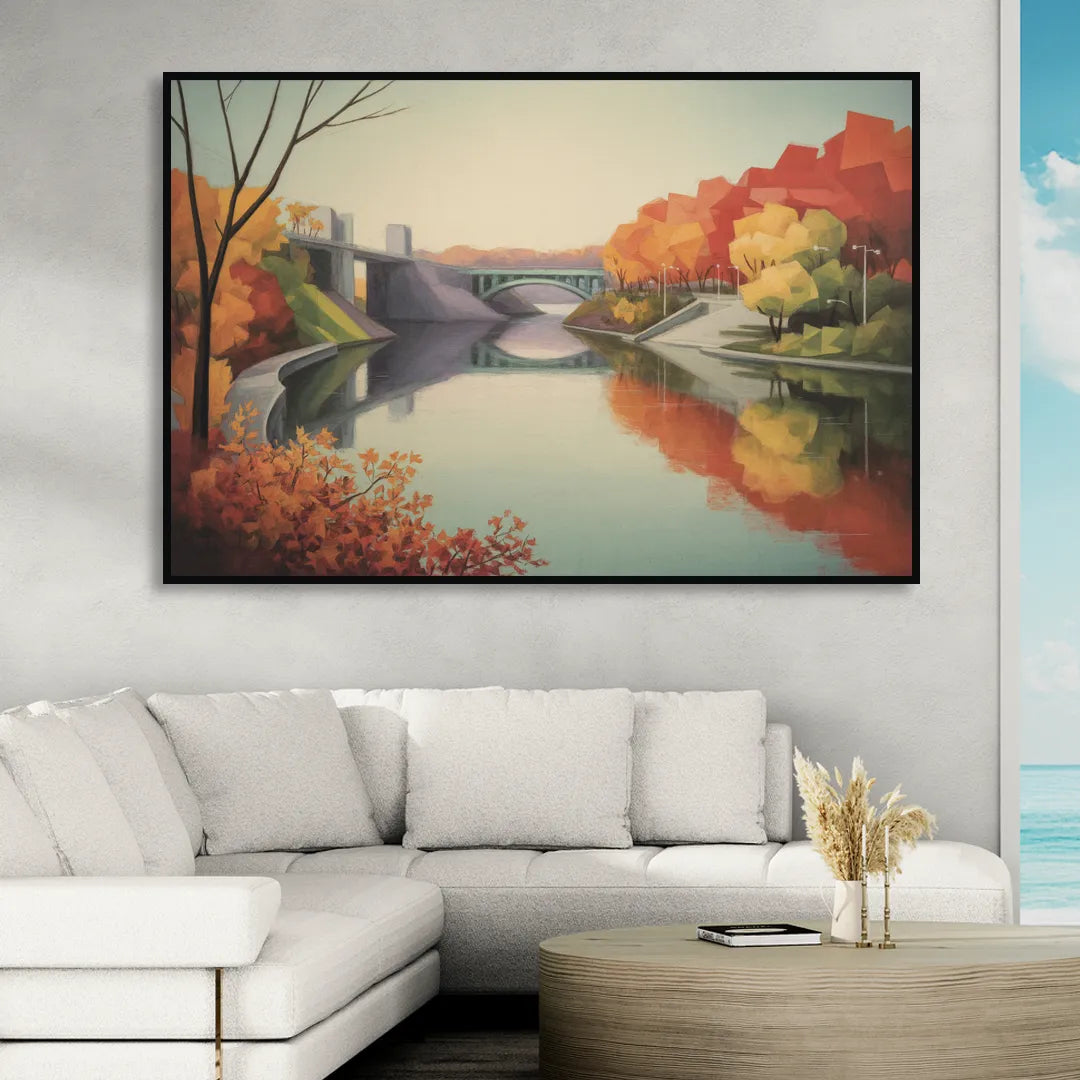 Niagara Parkway Autumn Scenic Sitting Room - Black Canvas Wall Art