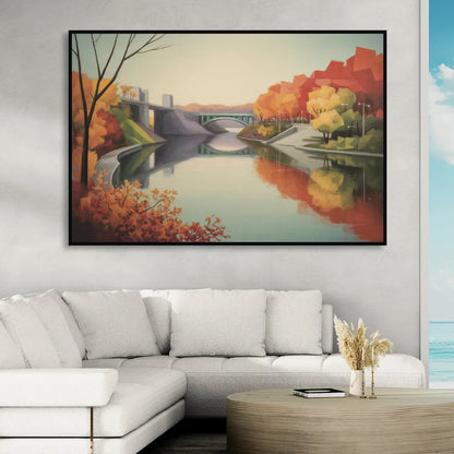 Niagara Parkway Autumn Scenic Sitting Room - Black Canvas Wall Art
