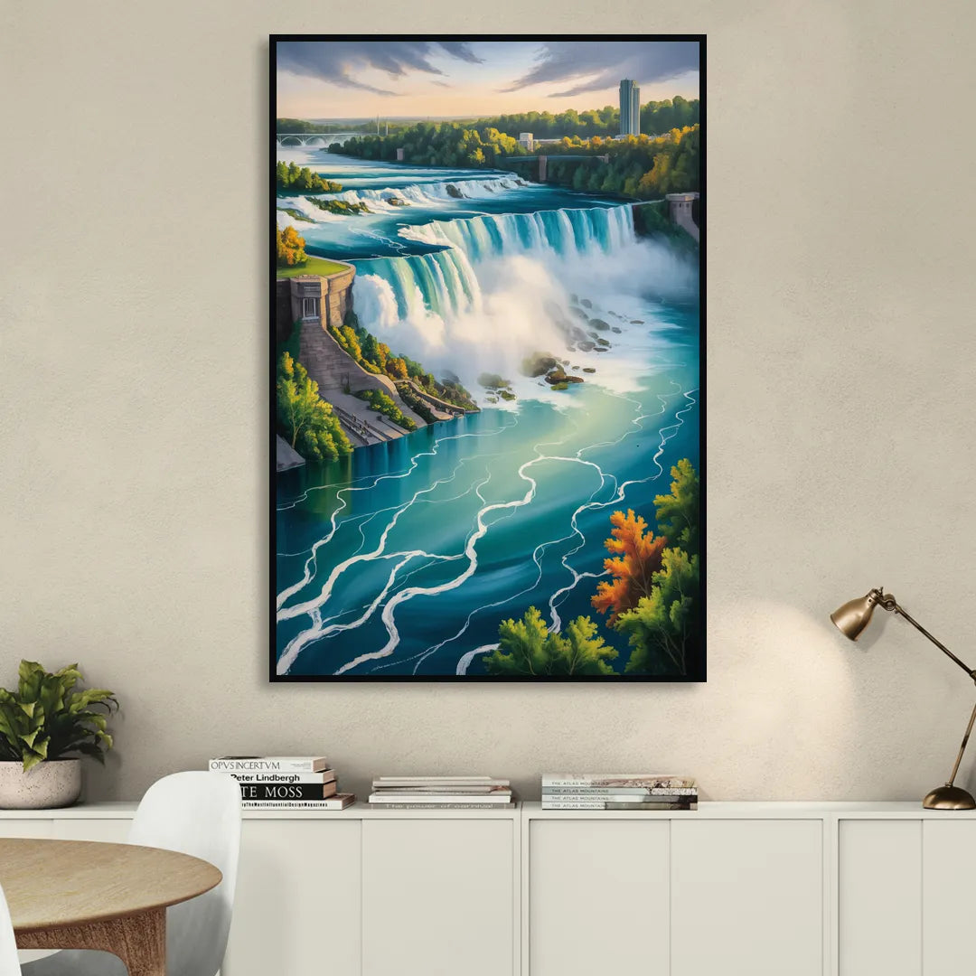 Niagara River Rapids Sitting Room - Black Canvas Wall Art