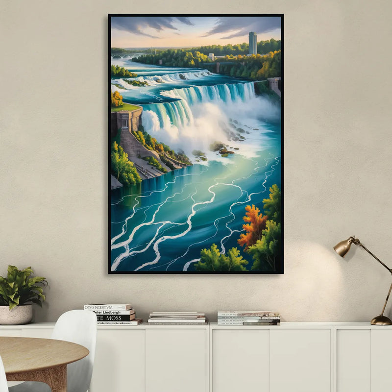 Niagara River Rapids Sitting Room - Black Canvas Wall Art
