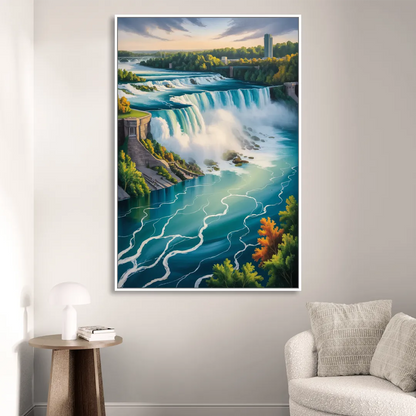 Niagara River Rapids Sitting Room - White Canvas Wall Art