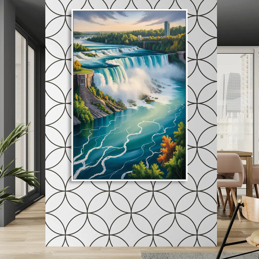 Niagara River Rapids Living Room - White Canvas Wall Art