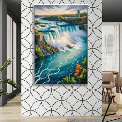 Niagara River Rapids Living Room - White Canvas Wall Art