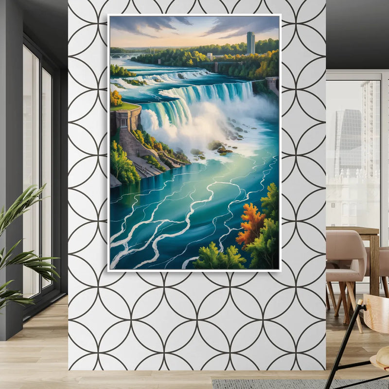 Niagara River Rapids Living Room - White Canvas Wall Art