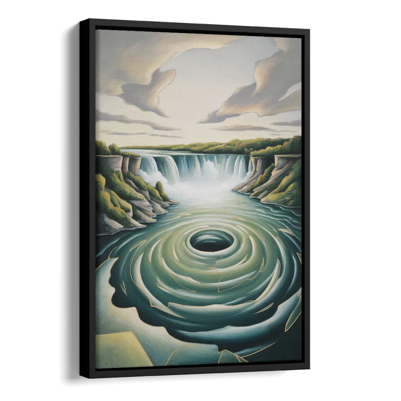 Niagara Whirlpool Aerial Side - Black Canvas Wall Art