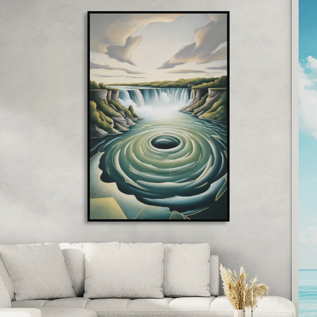 Niagara Whirlpool Aerial Sitting Room - Black Canvas Wall Art