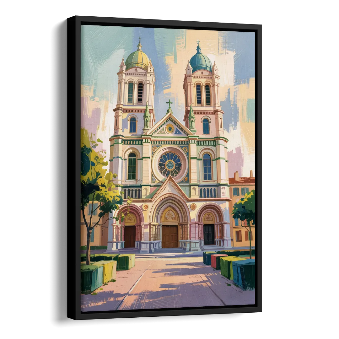 Nice Cathedral Side - Black Canvas Wall Art