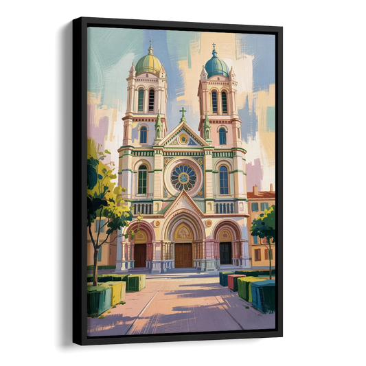 Nice Cathedral Side - Black Canvas Wall Art