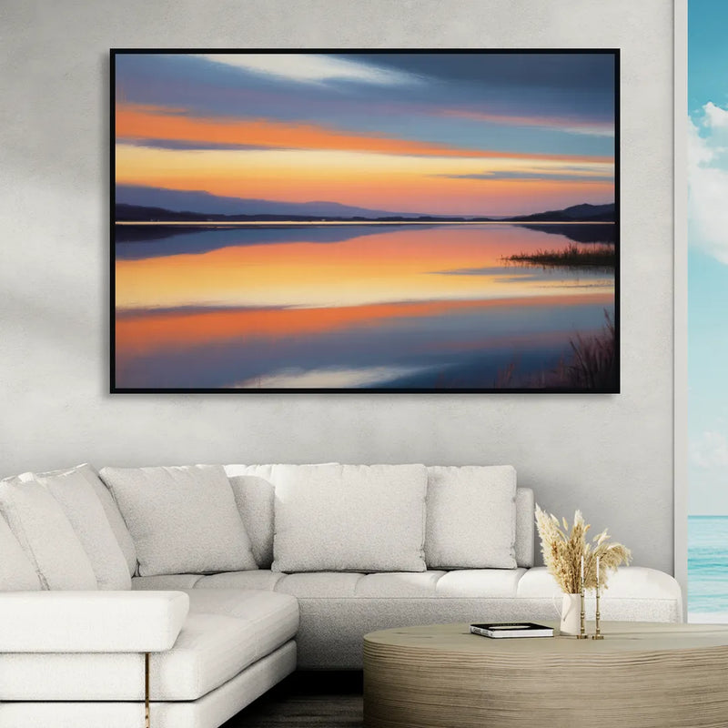 Nichupté Lagoon Sunset Living Room - Black Canvas Wall Art