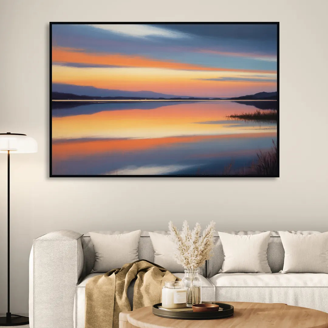 Nichupté Lagoon Sunset Sitting Room - Black Canvas Wall Art