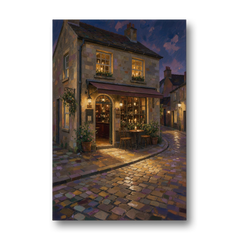 Night Bar Painting on a Cobbled Lane - Canvas Wall Art - Front