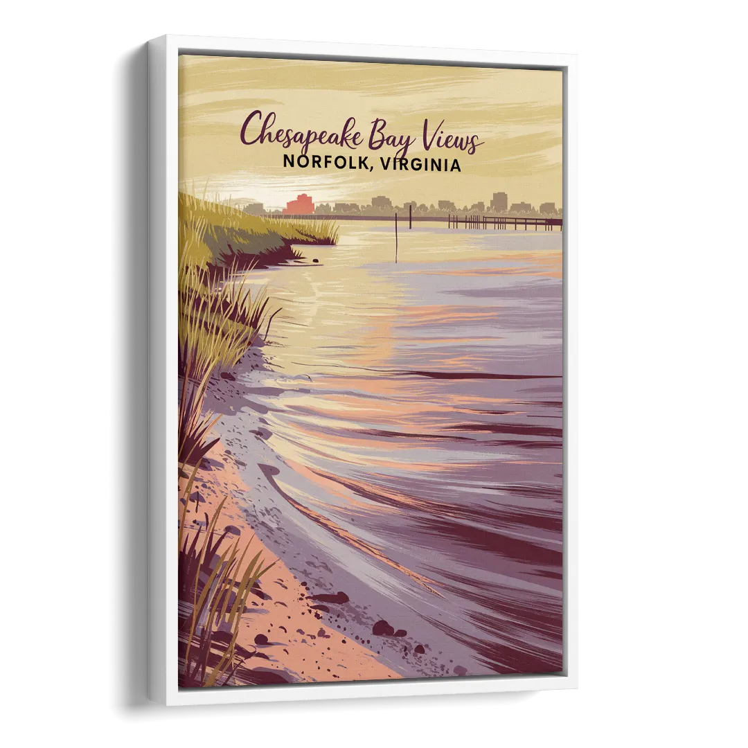 Norfolk Chesapeake Bay Views Side - White Canvas Wall Art