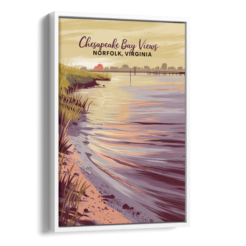Norfolk Chesapeake Bay Views Side - White Canvas Wall Art