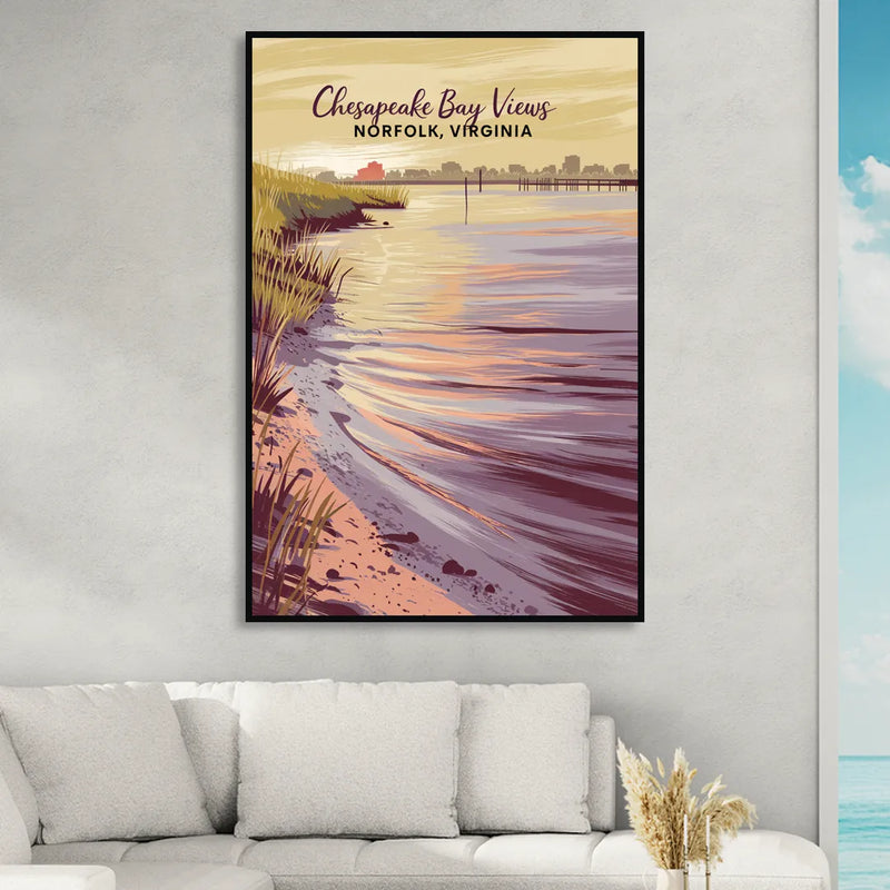 Norfolk Chesapeake Bay Views Sitting Room - Black Canvas Wall Art