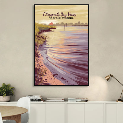 Norfolk Chesapeake Bay Views Living Room - Black Canvas Wall Art