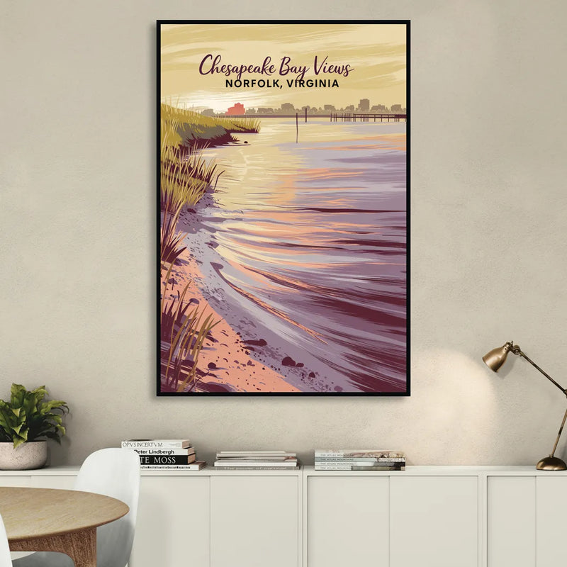 Norfolk Chesapeake Bay Views Living Room - Black Canvas Wall Art