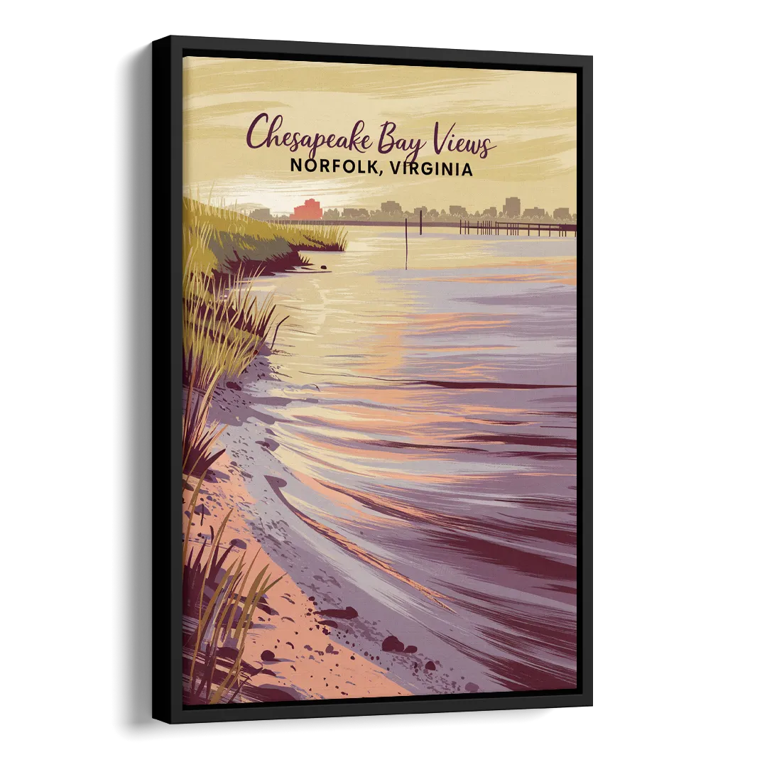 Norfolk Chesapeake Bay Views Side - Black Canvas Wall Art