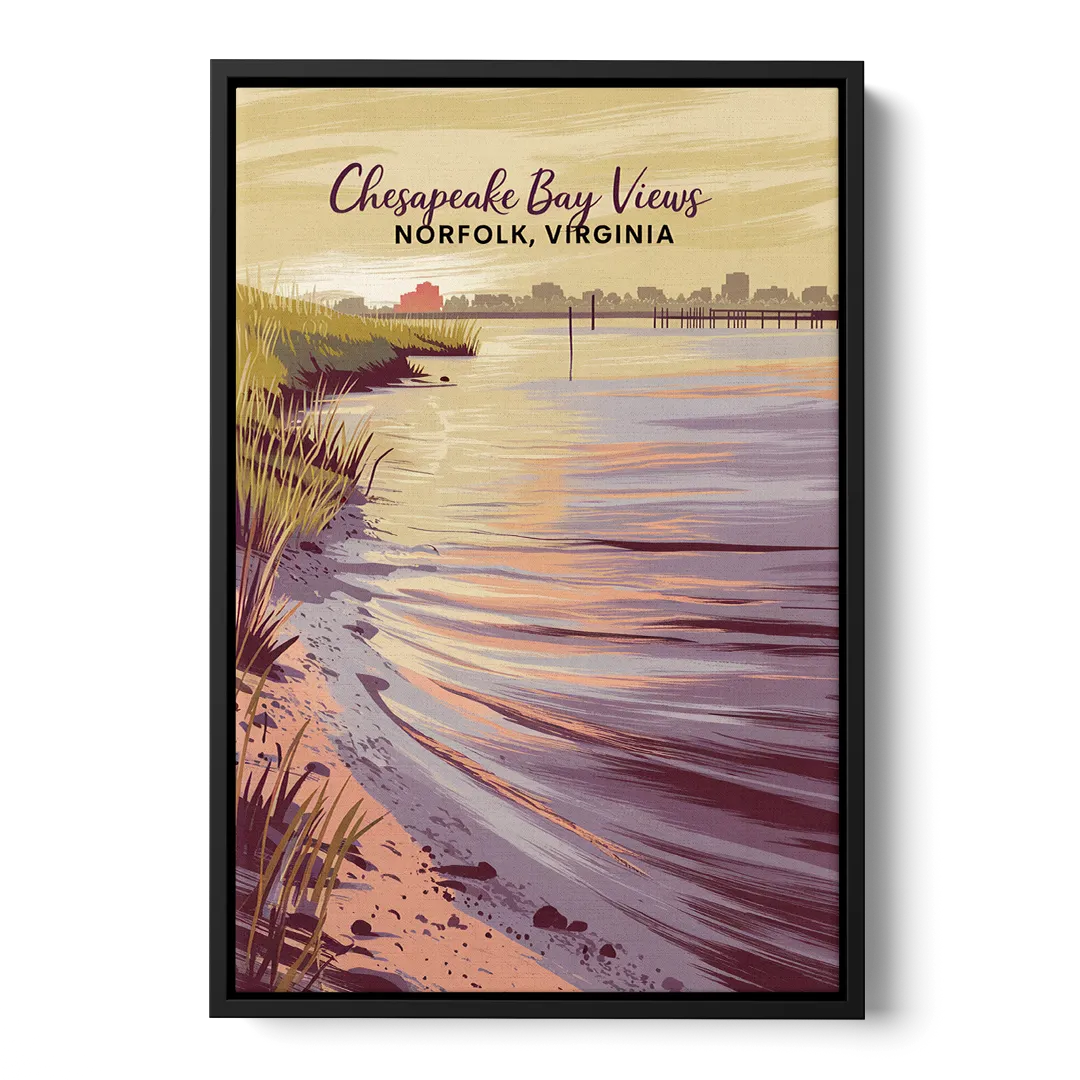 Norfolk Chesapeake Bay Views Front - Black Canvas Wall Art